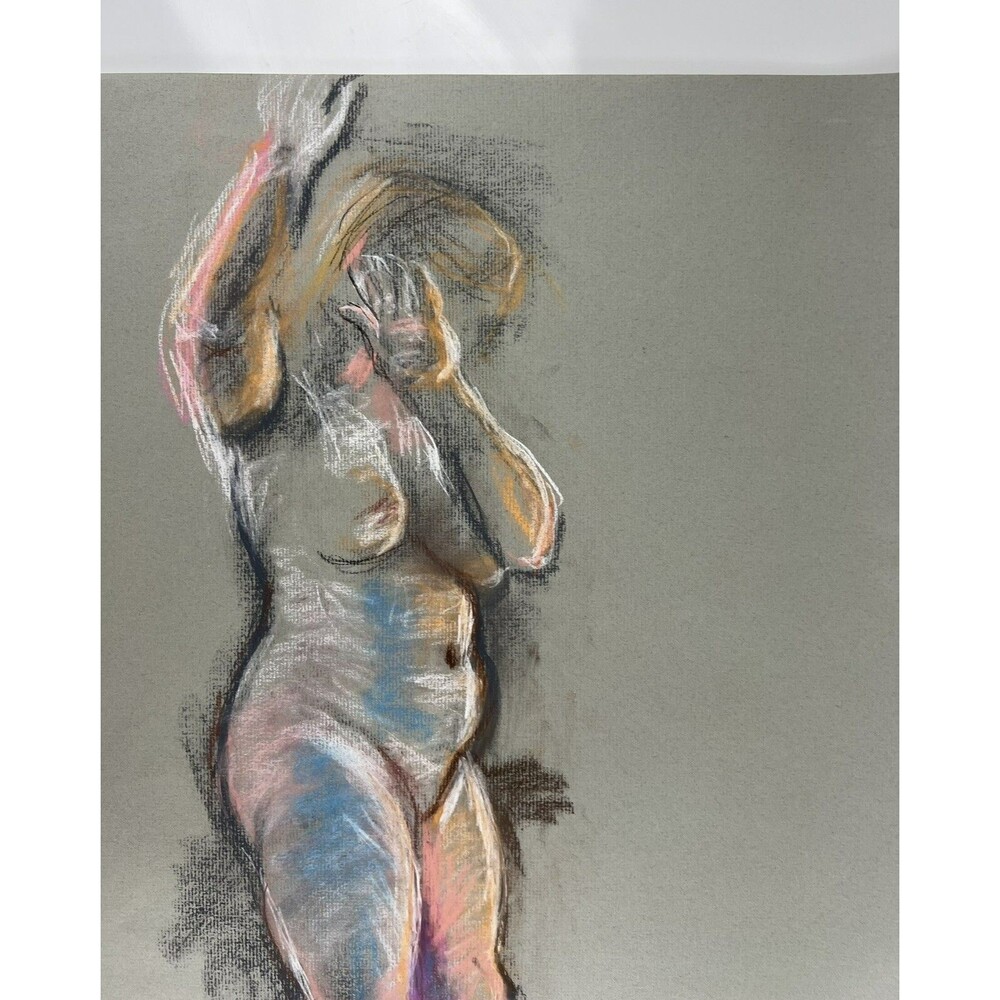 Vintage Artist Original Color Pastel Nude Sketch Abstract Figural Drawing 24x18” - Picture 5 of 10
